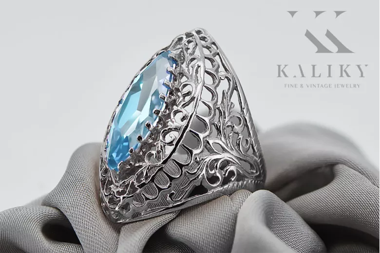 Ring Vintage Jewlery Aquamarine Sterling silver 925 vrc090s